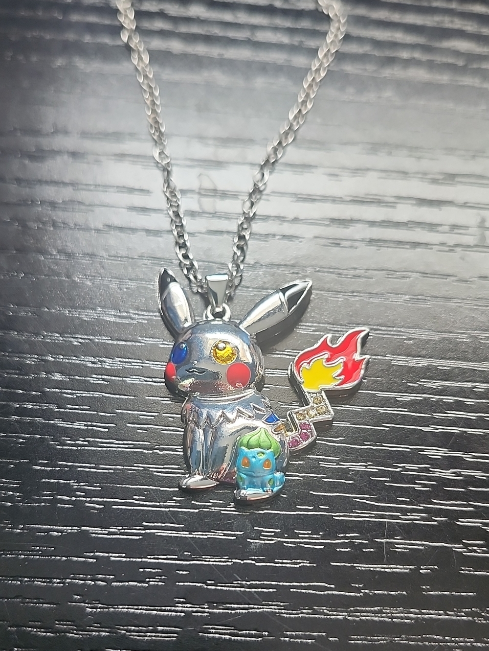 Silver Multi-Color Pokemon Mash Up Pendant Necklace - Pikachu-Inspired